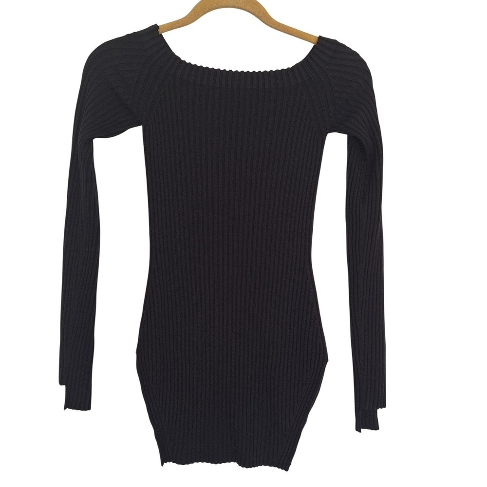 Helmut Lang Black Ribbed Knit Sweater Mini Dress M